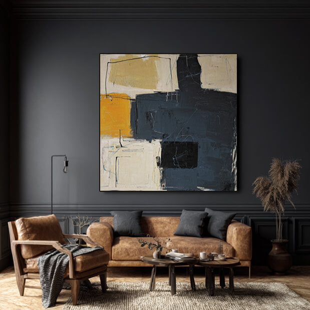 The Weight of Shadows - Large Wabi Sabi Industrial Textured Block Wall Art
