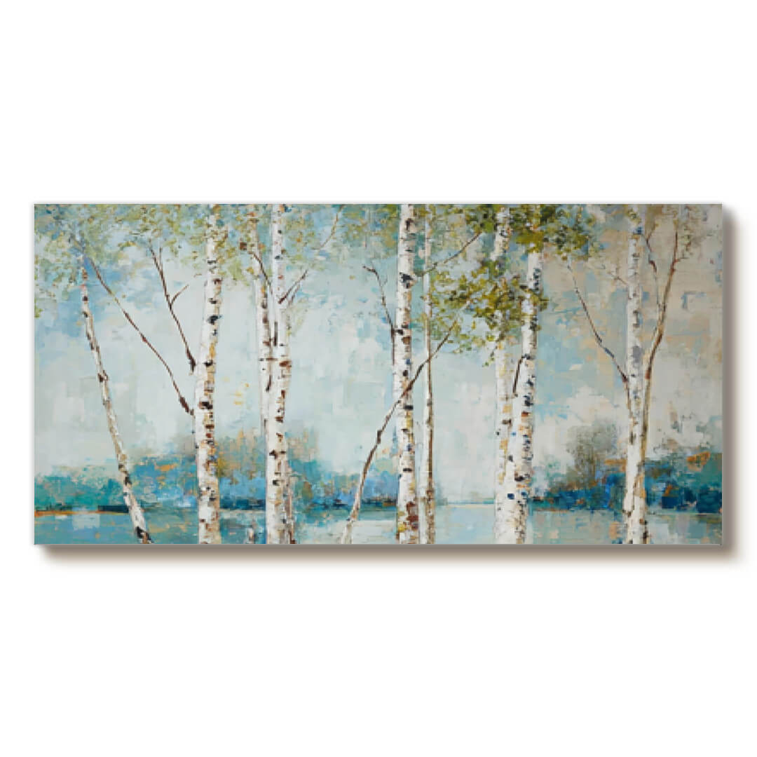 Whispers by the Lake - Large Horizontal Birch Forest Landscape Wall Art