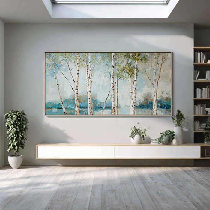 Whispers by the Lake - Large Horizontal Birch Forest Landscape Wall Art