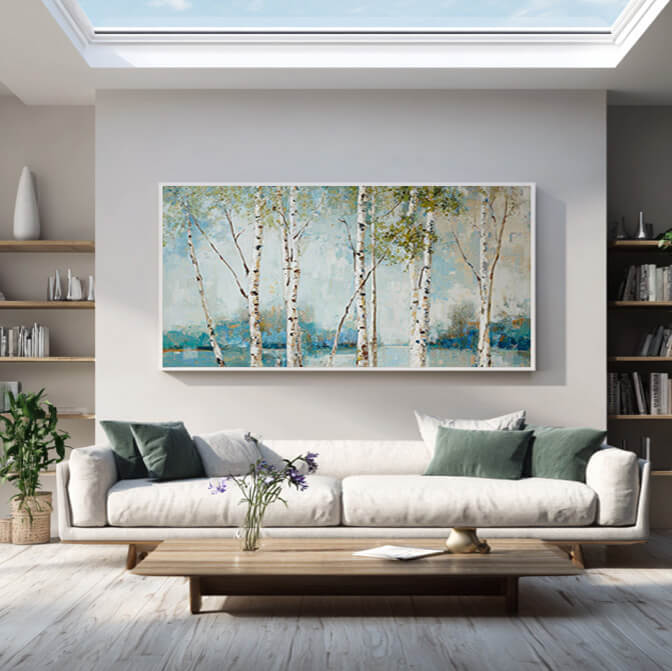 Whispers by the Lake - Large Horizontal Birch Forest Landscape Wall Art