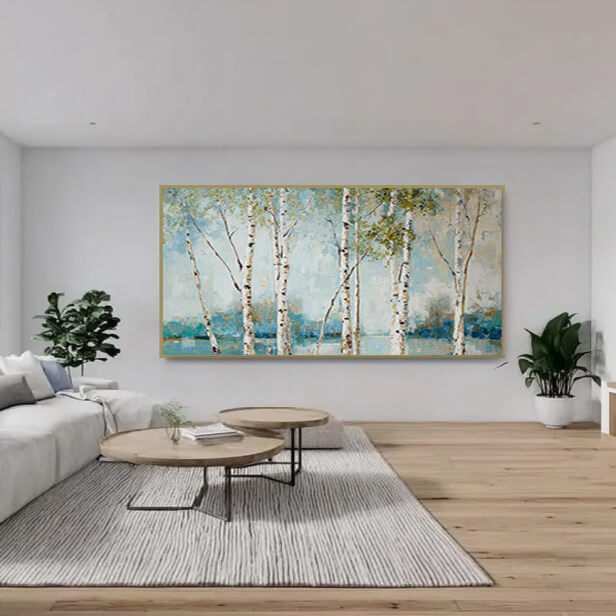 Whispers by the Lake - Large Horizontal Birch Forest Landscape Wall Art