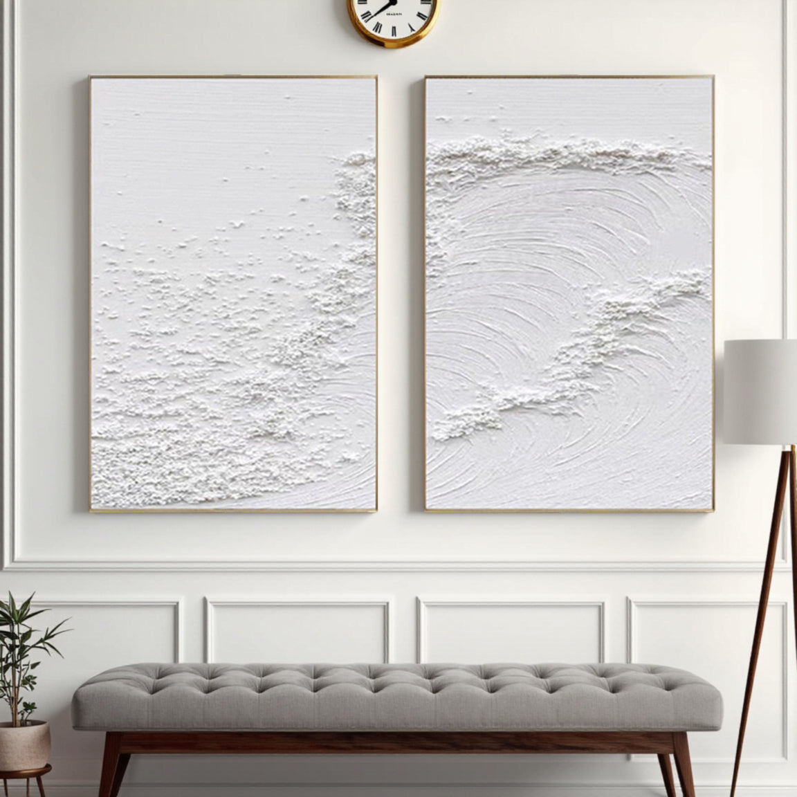 3D Textured White Layered Wave Wall Art Set of 2