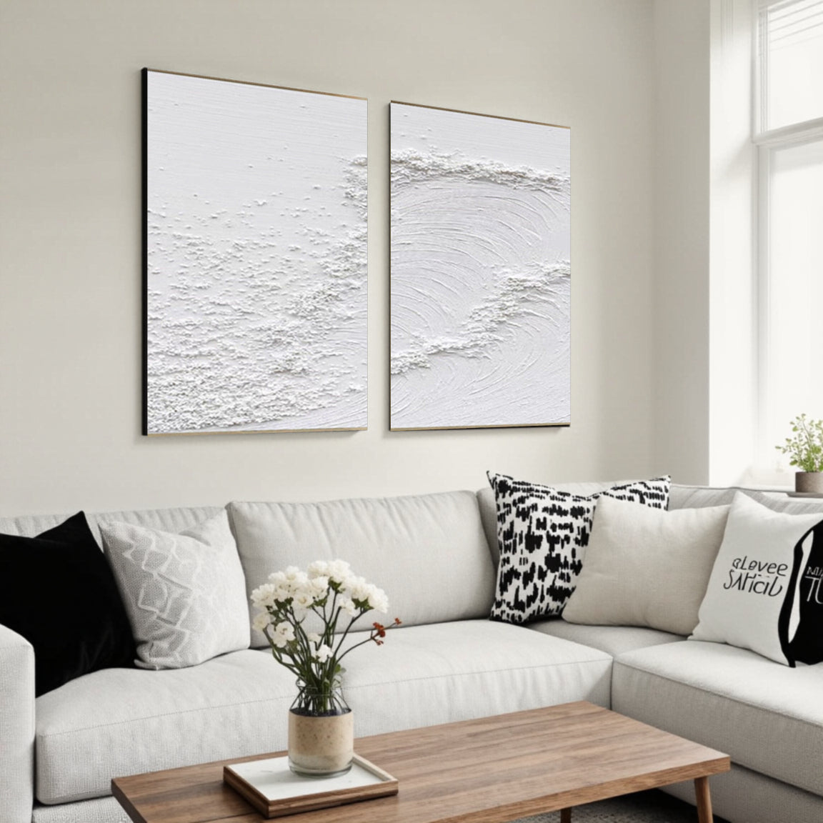 3D Textured White Layered Wave Wall Art Set of 2