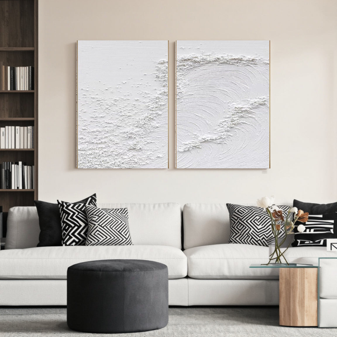 3D Textured White Layered Wave Wall Art Set of 2
