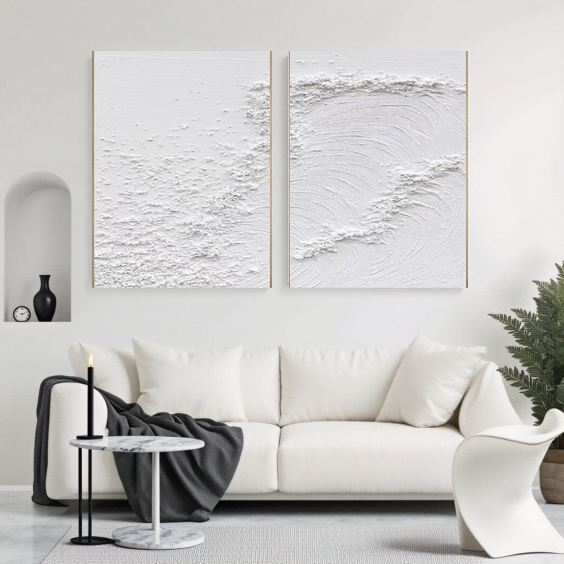 3D Textured White Layered Wave Wall Art Set of 2