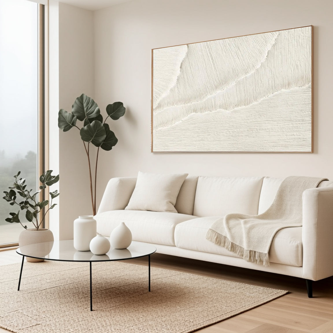 Wide Scratch Line White Wall Art