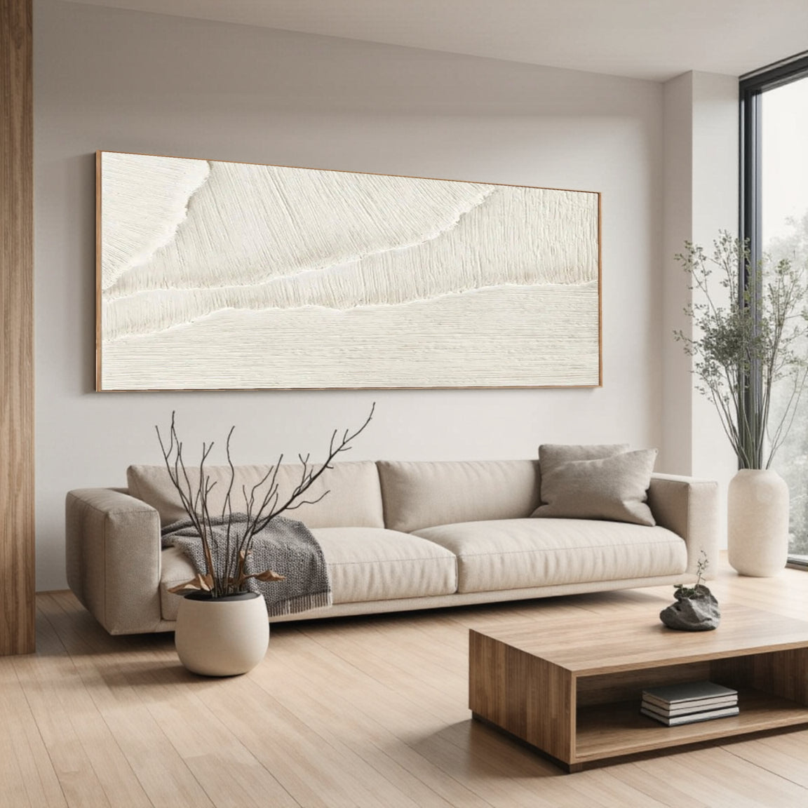Wide Scratch Line White Wall Art