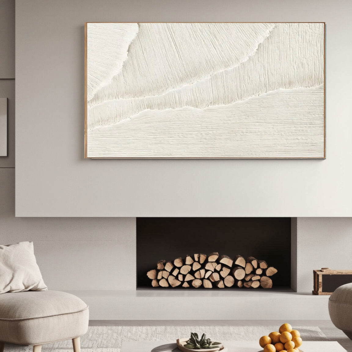 Wide Scratch Line White Wall Art