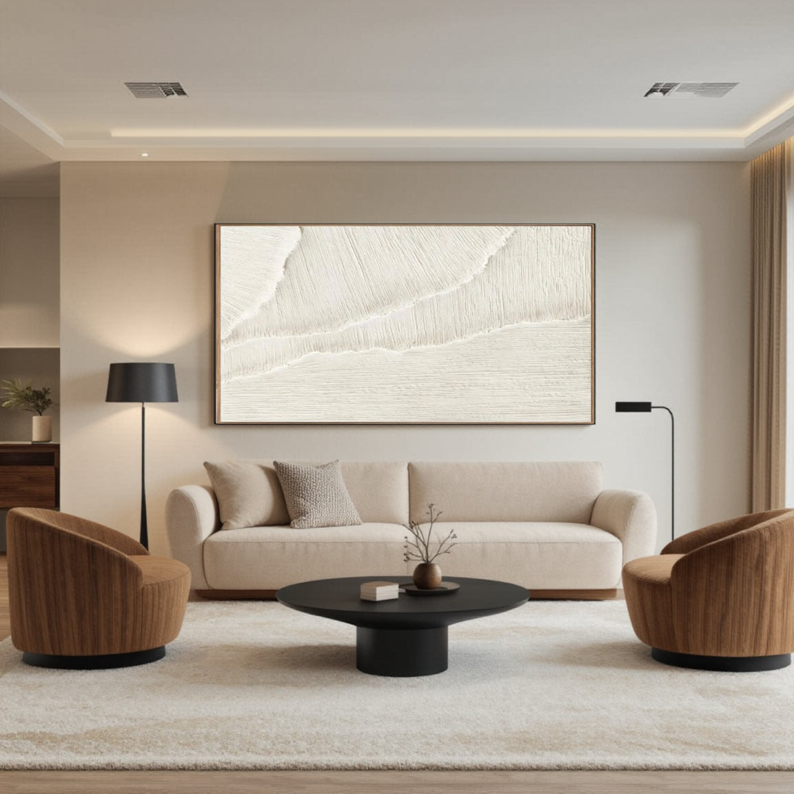 Wide Scratch Line White Wall Art
