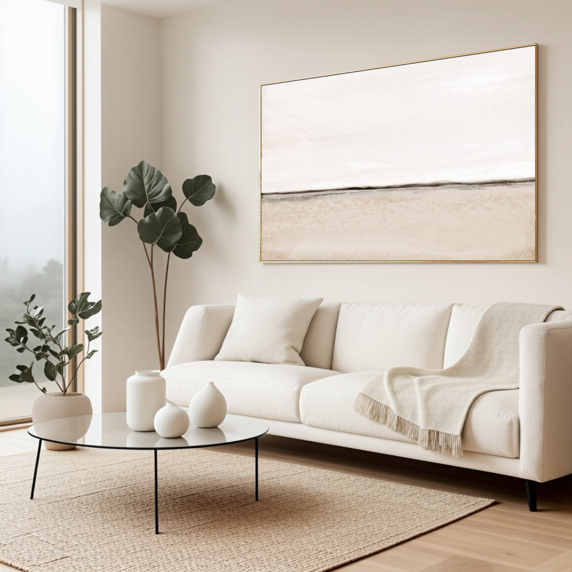 Minimalist White Beige Horizon Canvas Art