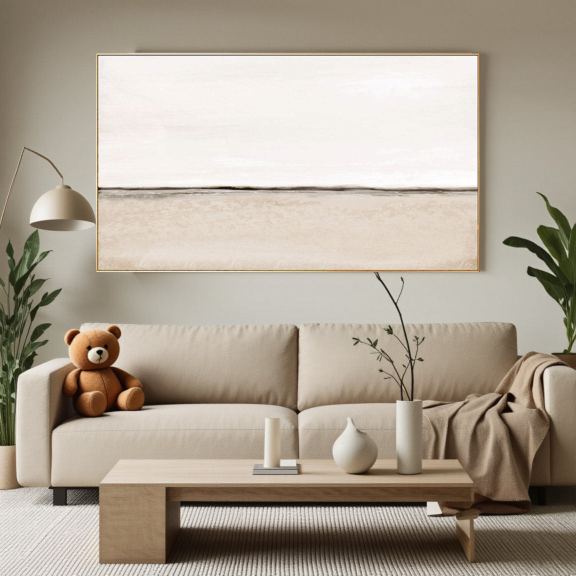 Minimalist White Beige Horizon Canvas Art