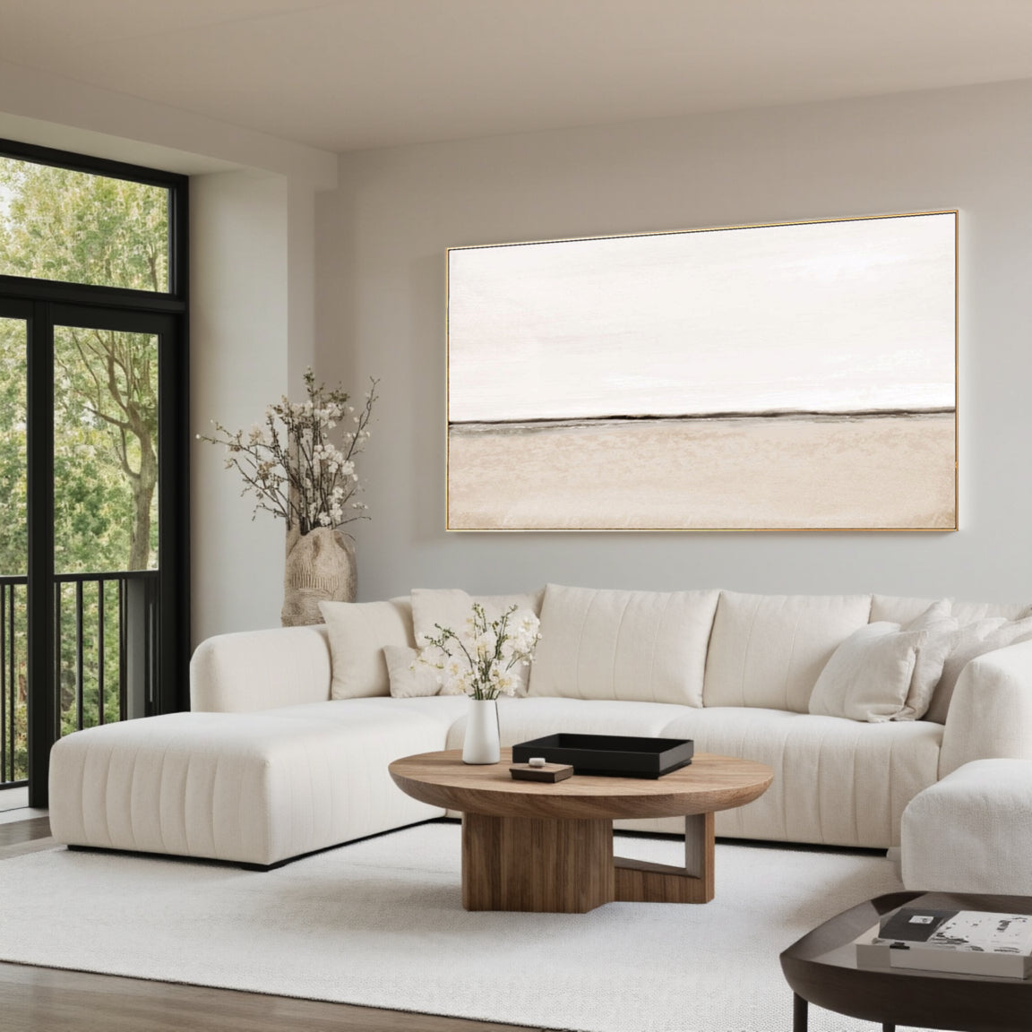 Minimalist White Beige Horizon Canvas Art