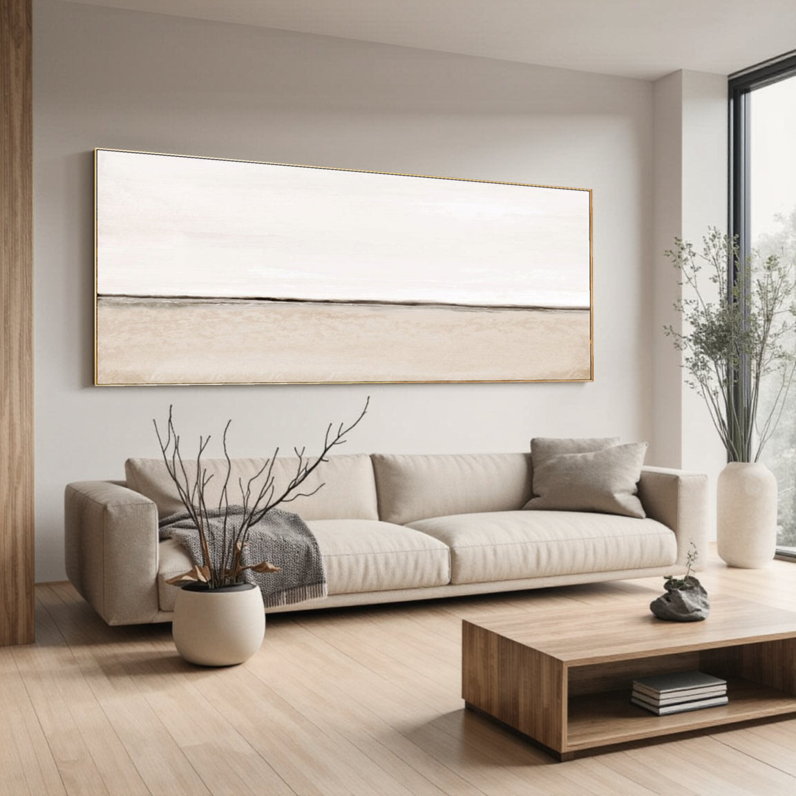 Minimalist White Beige Horizon Canvas Art