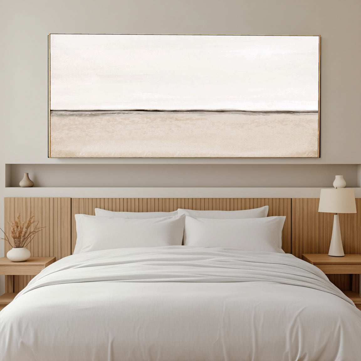 Minimalist White Beige Horizon Canvas Art