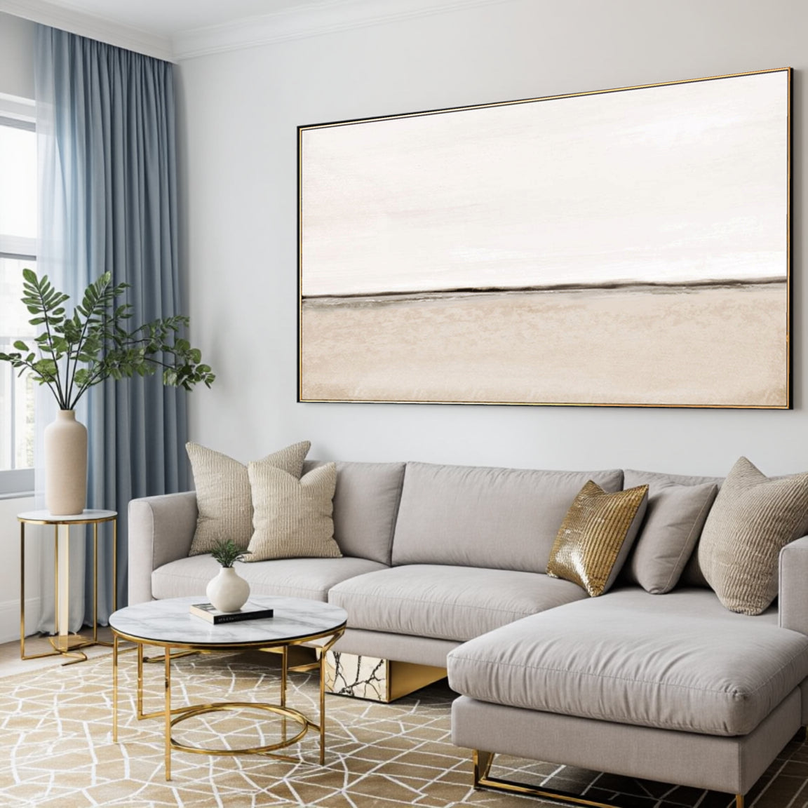Minimalist White Beige Horizon Canvas Art