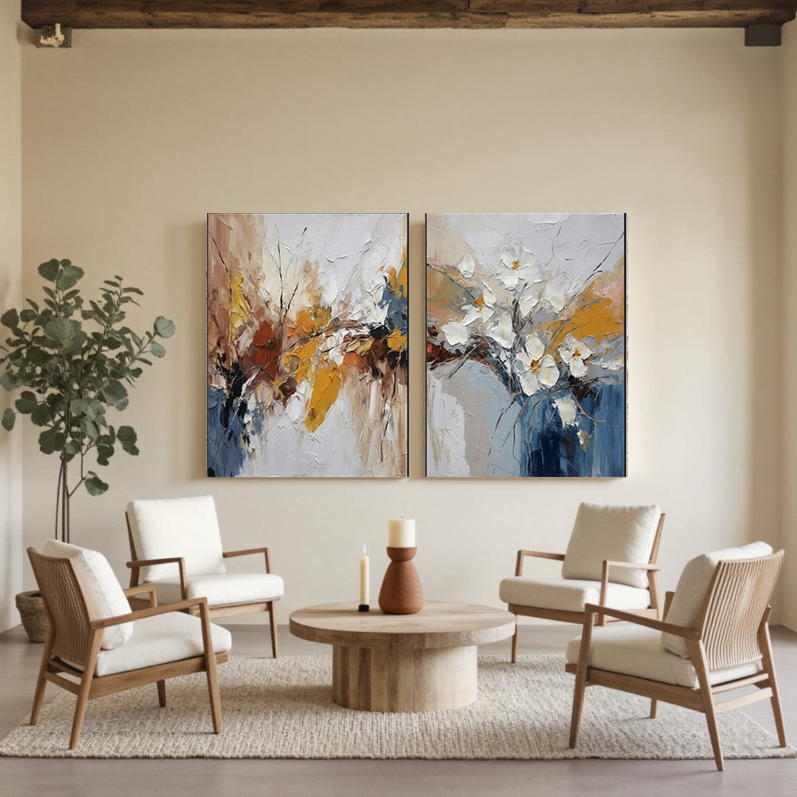 Multicolor Abstract Floral Canvas Set of 2