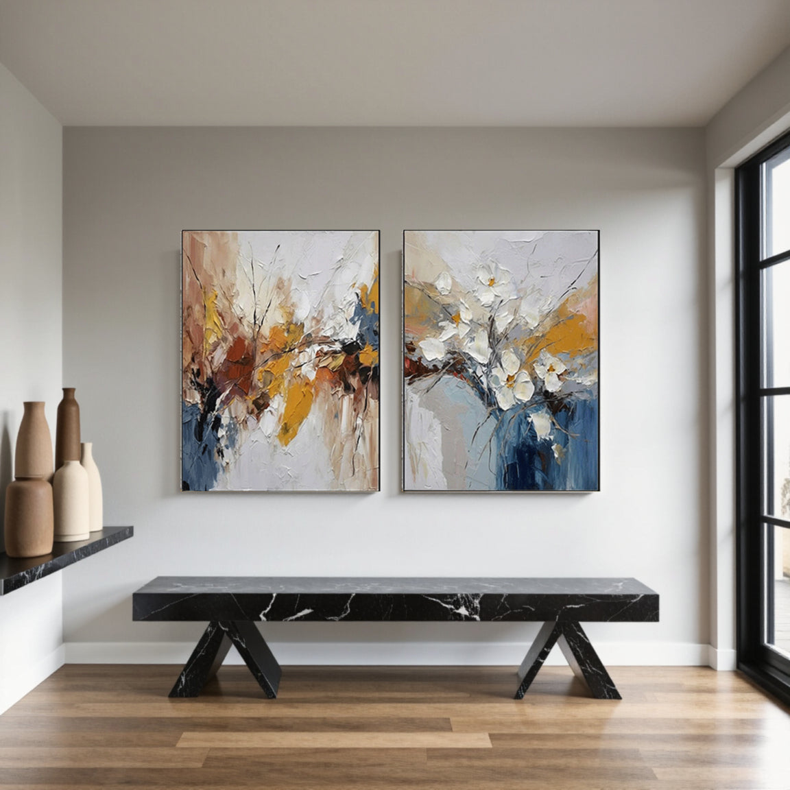 Multicolor Abstract Floral Canvas Set of 2