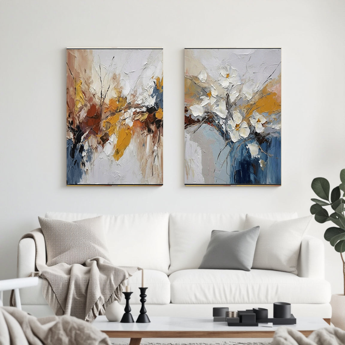 Multicolor Abstract Floral Canvas Set of 2