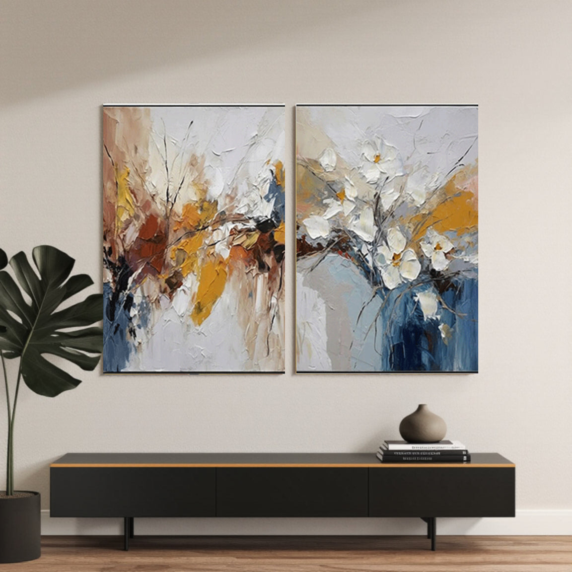 Multicolor Abstract Floral Canvas Set of 2