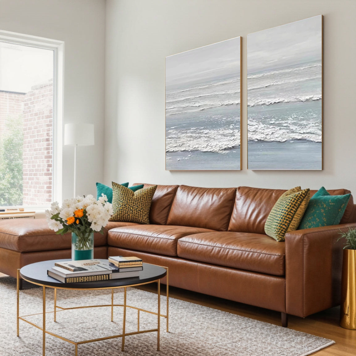 Blue Wave Textured Canvas Wall Art Set of 2