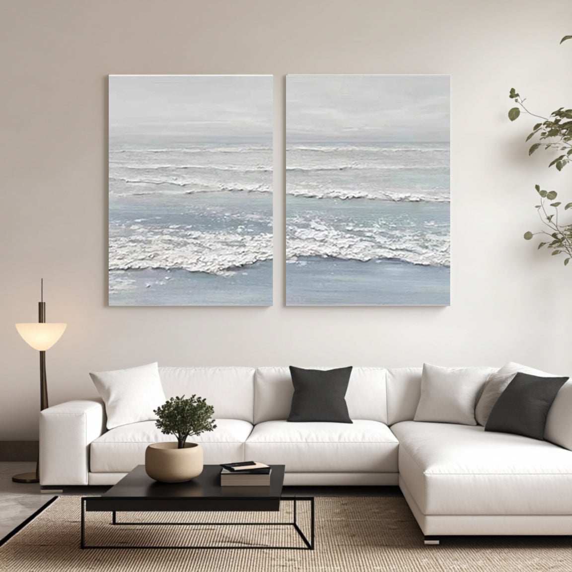 Blue Wave Textured Canvas Wall Art Set of 2