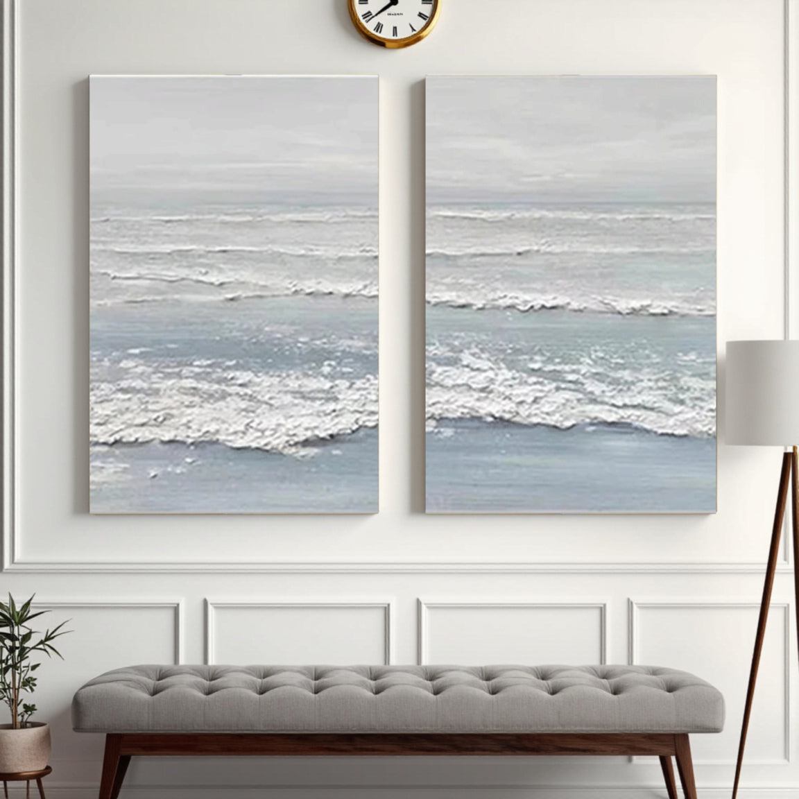 Blue Wave Textured Canvas Wall Art Set of 2