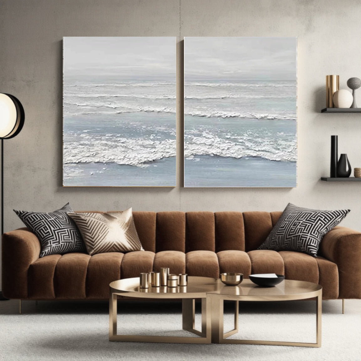 Blue Wave Textured Canvas Wall Art Set of 2