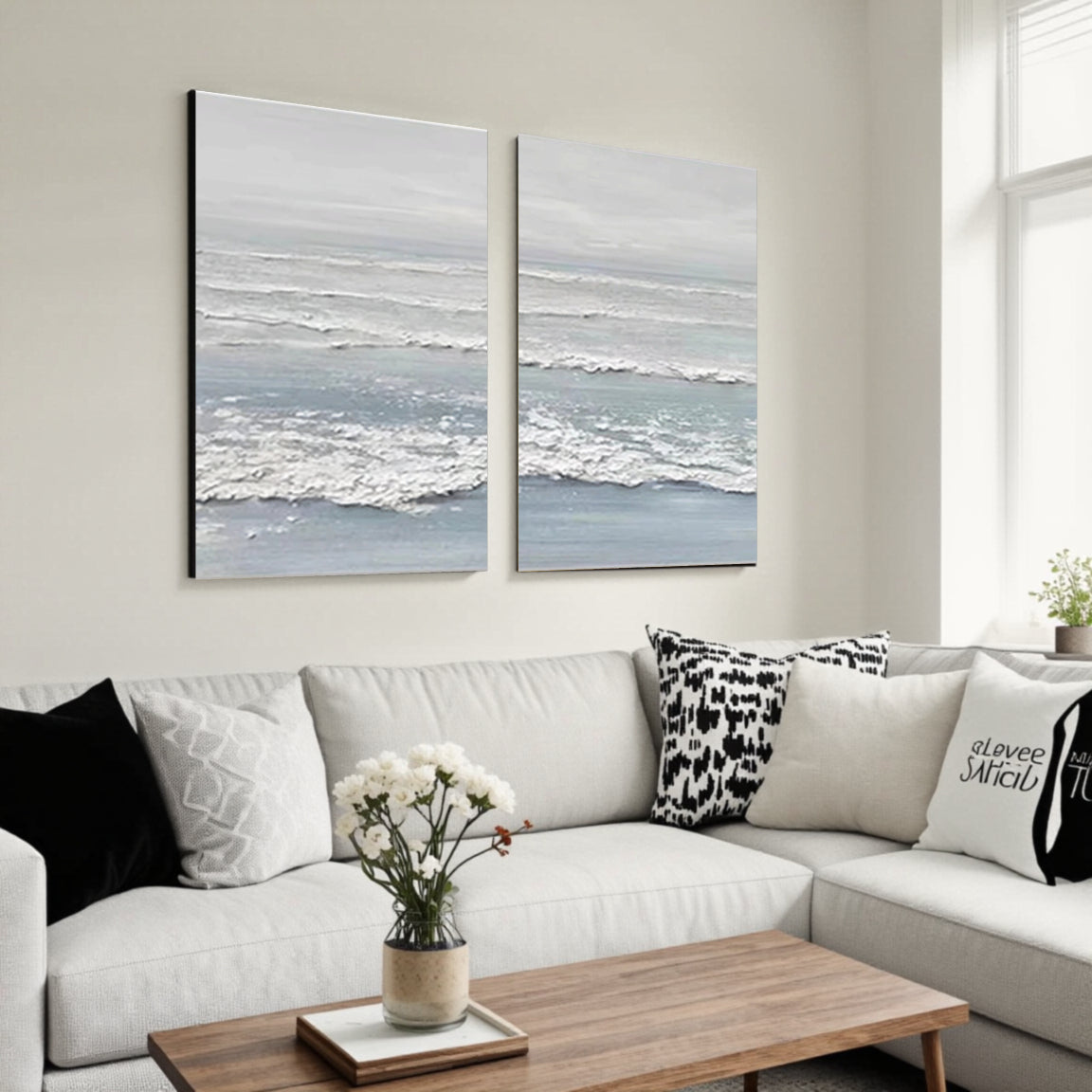 Blue Wave Textured Canvas Wall Art Set of 2