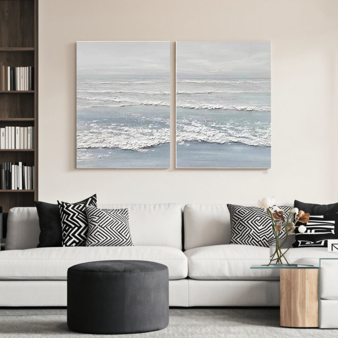 Blue Wave Textured Canvas Wall Art Set of 2