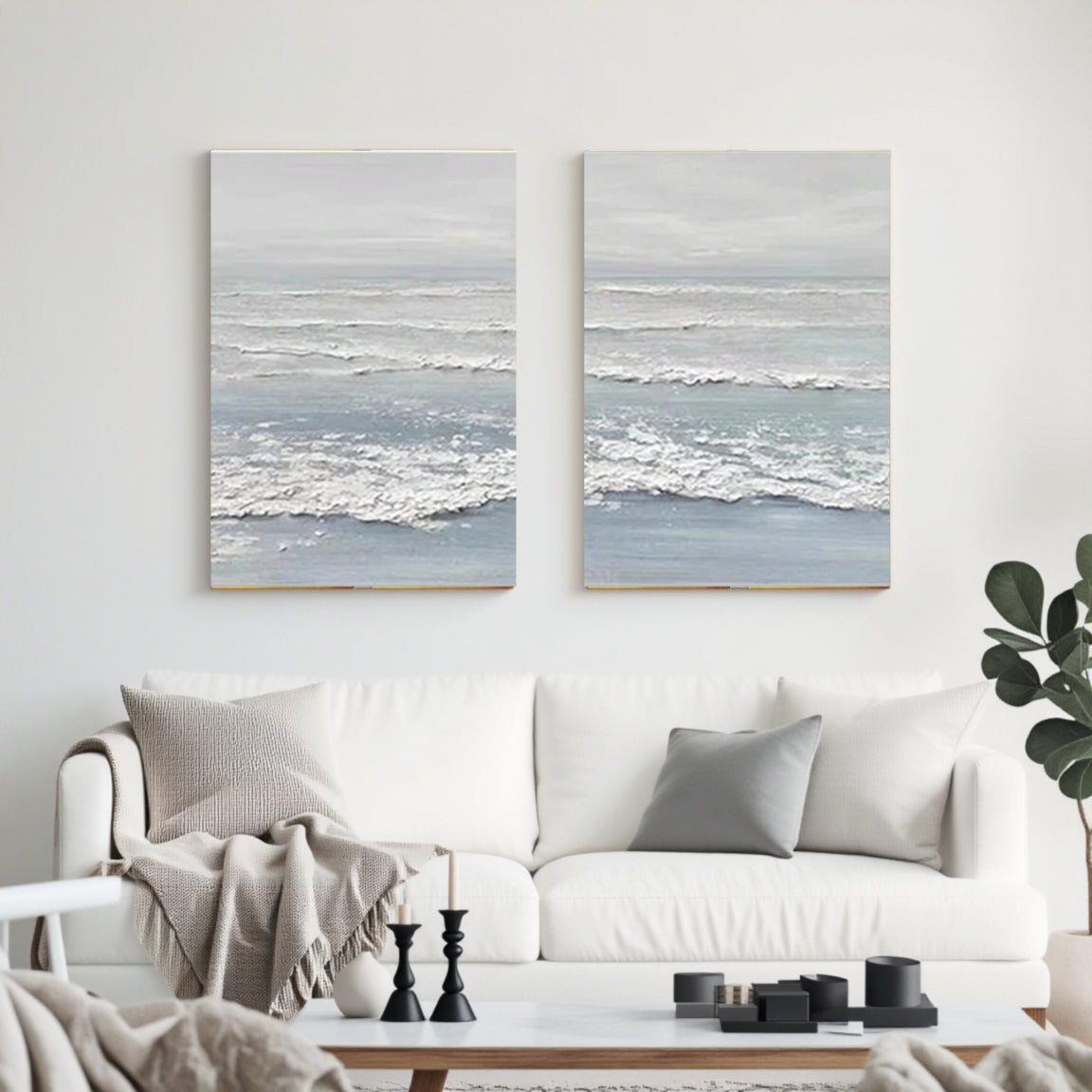 Blue Wave Textured Canvas Wall Art Set of 2