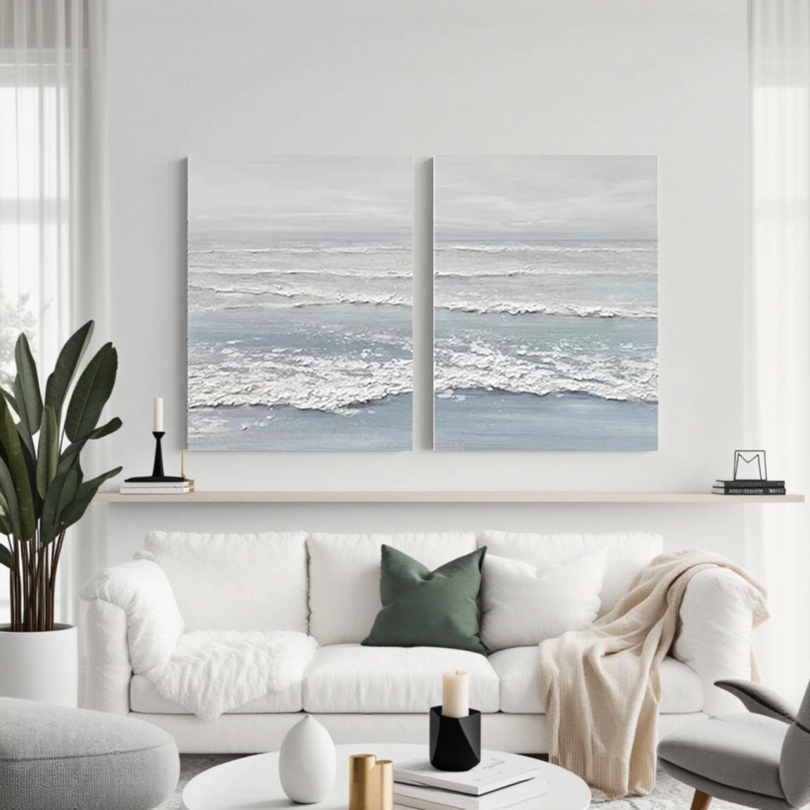 Blue Wave Textured Canvas Wall Art Set of 2
