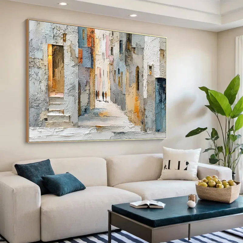 Textured City Street Wall Art – Abstract European Town Canvas