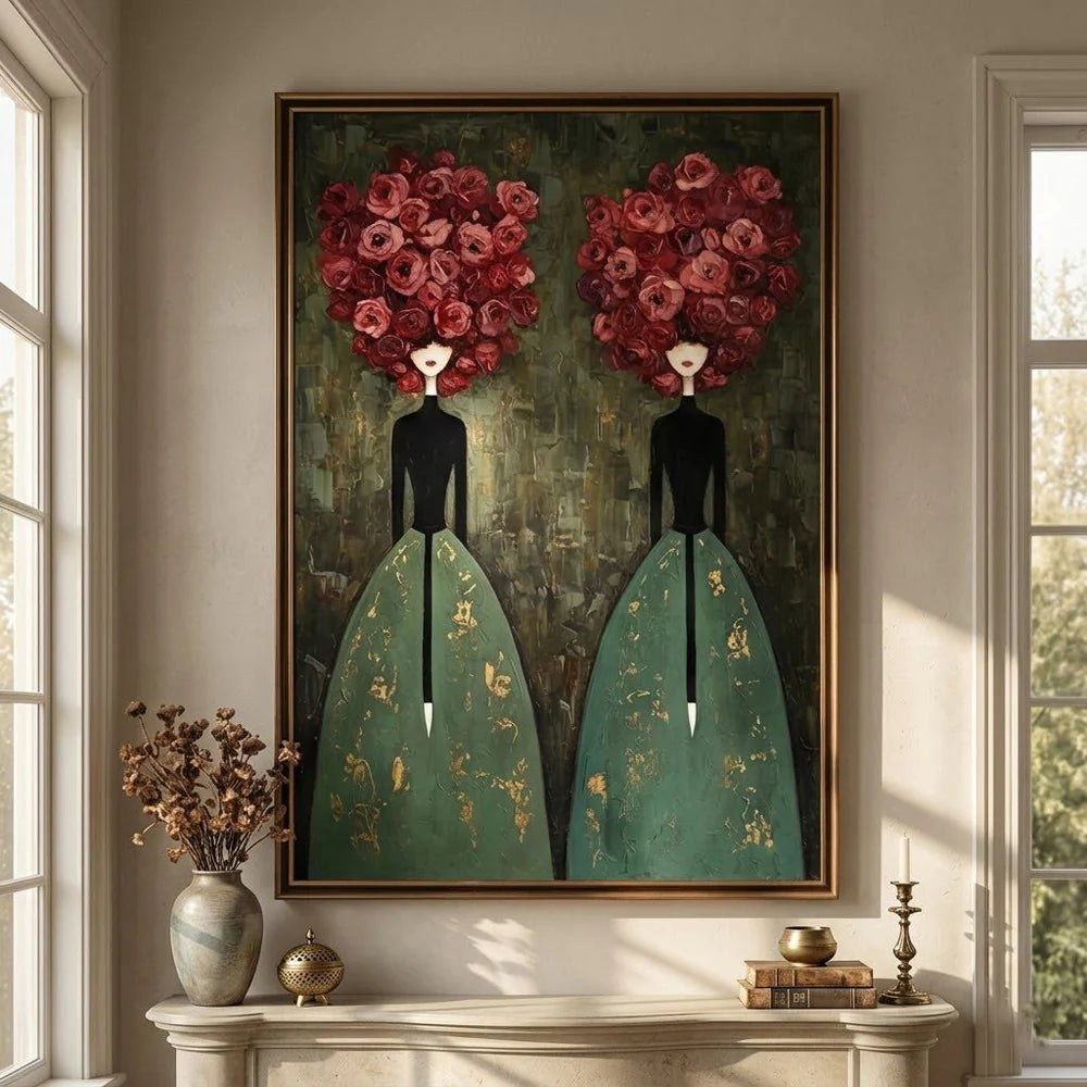 Surrealism Art | Textured Rose-Head Twins Wall Art