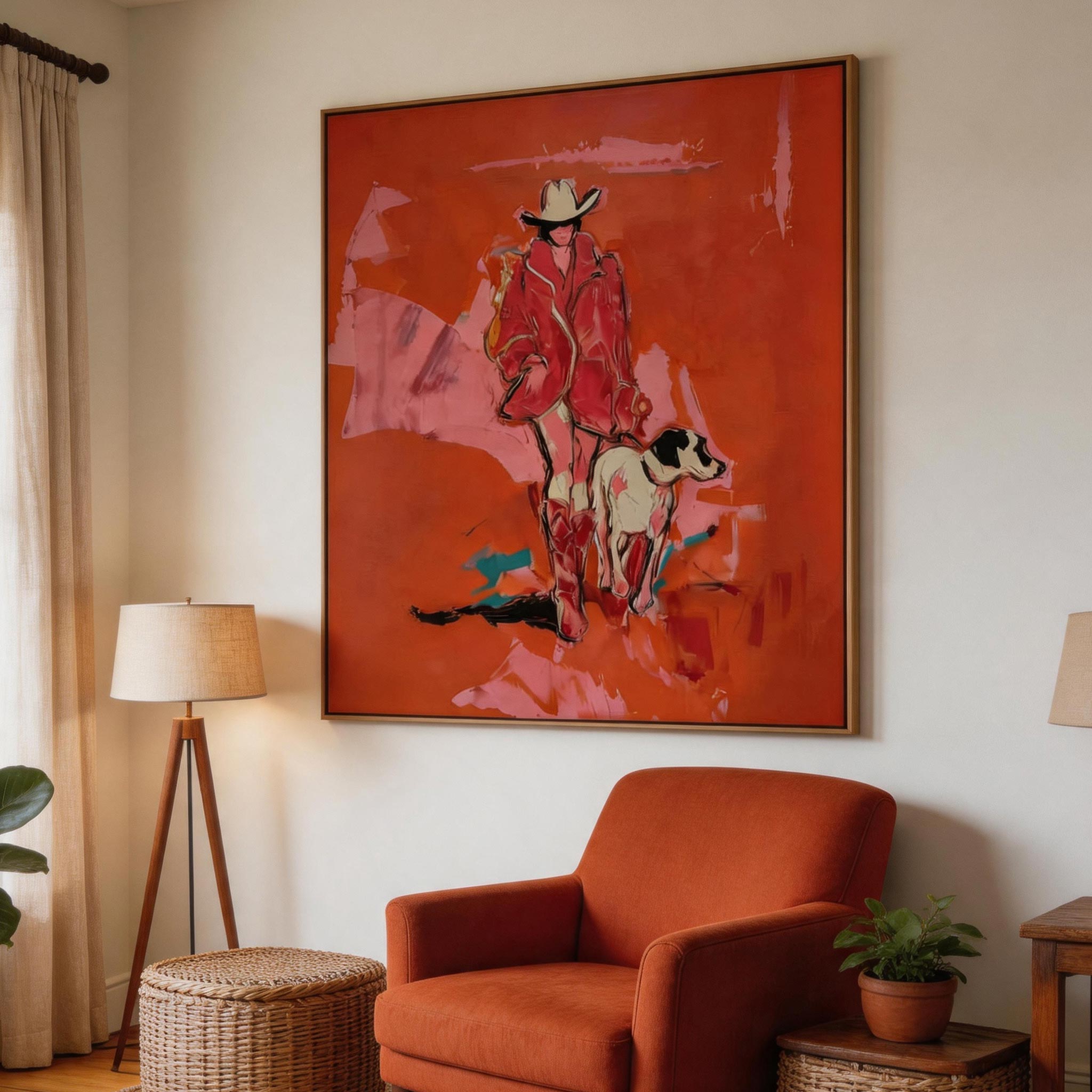 Crimson Drift | Cowgirl & Dog Wall Art