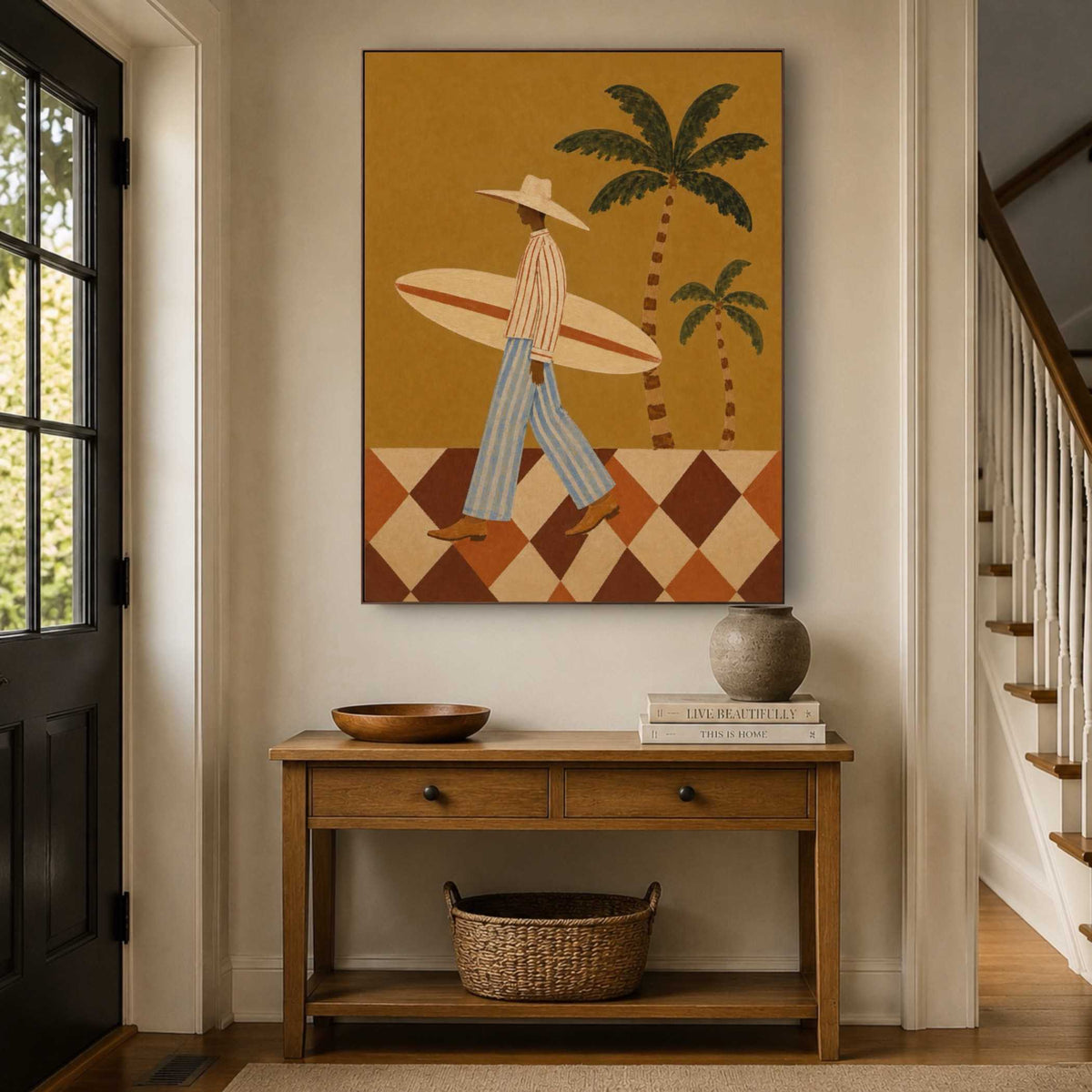 Contemporary Folk Art | Surfer with Palm Trees