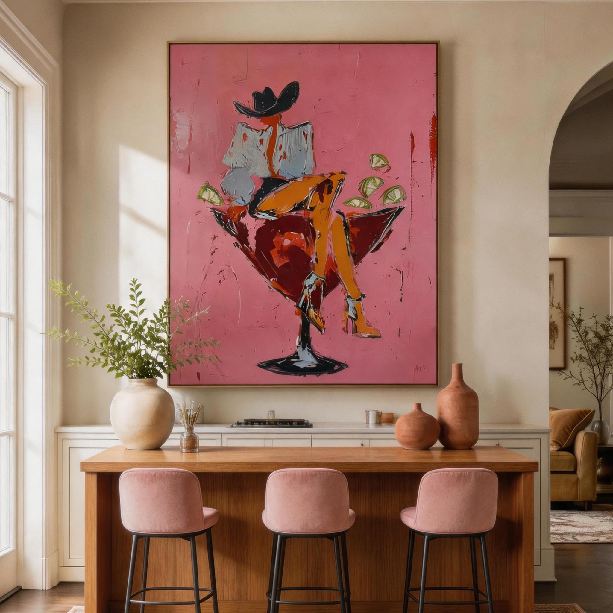 Stirred Up | Pink Pop Art Oil Painting