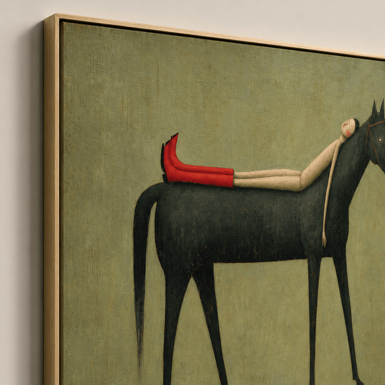 Carried — Woman & Black Horse Surrealist Canvas Wall Art