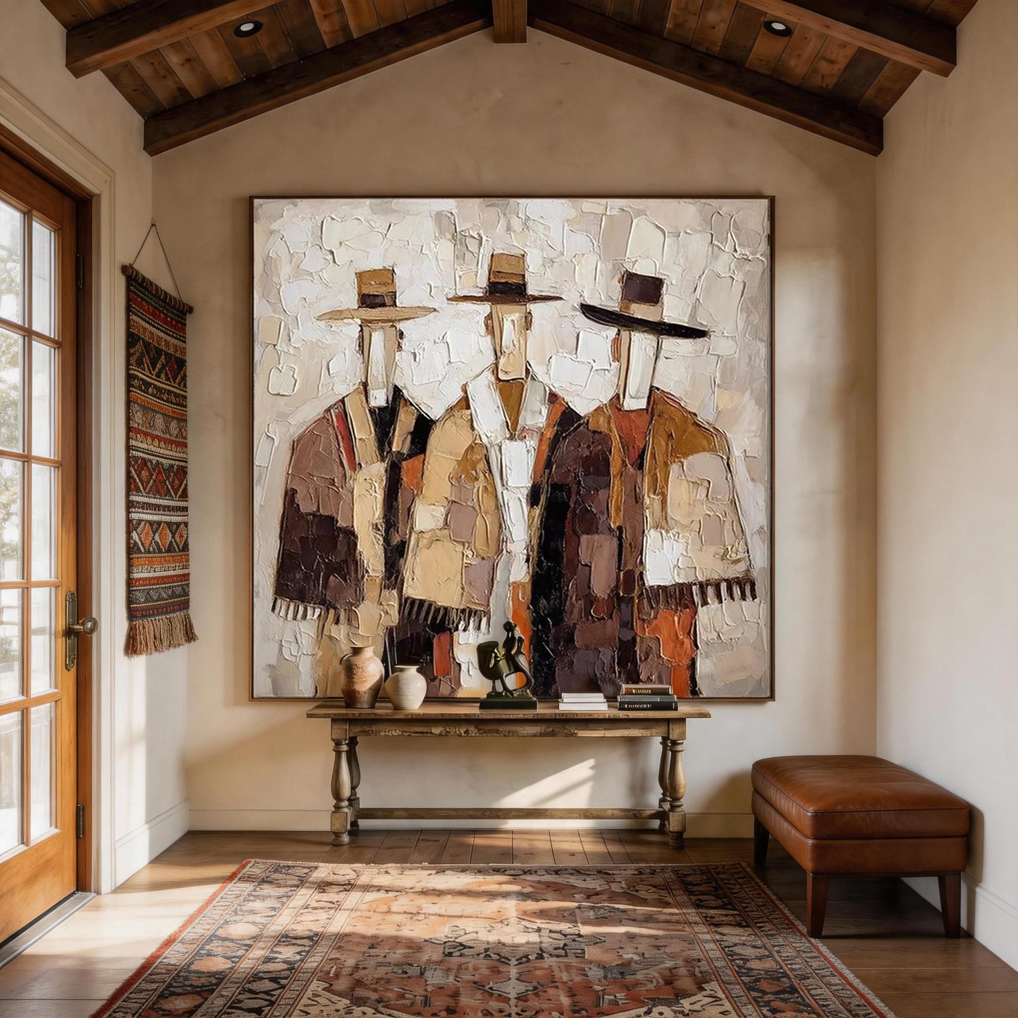 Textured Three Figures Painting | Warm Earth Tones