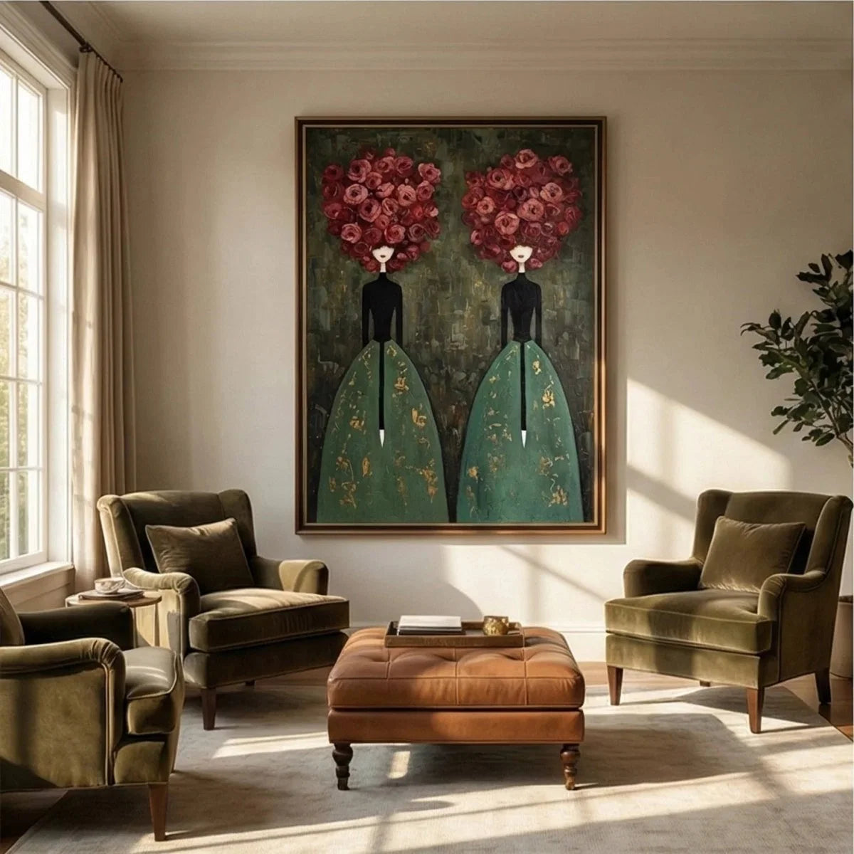 Surrealism Art | Textured Rose-Head Twins Wall Art