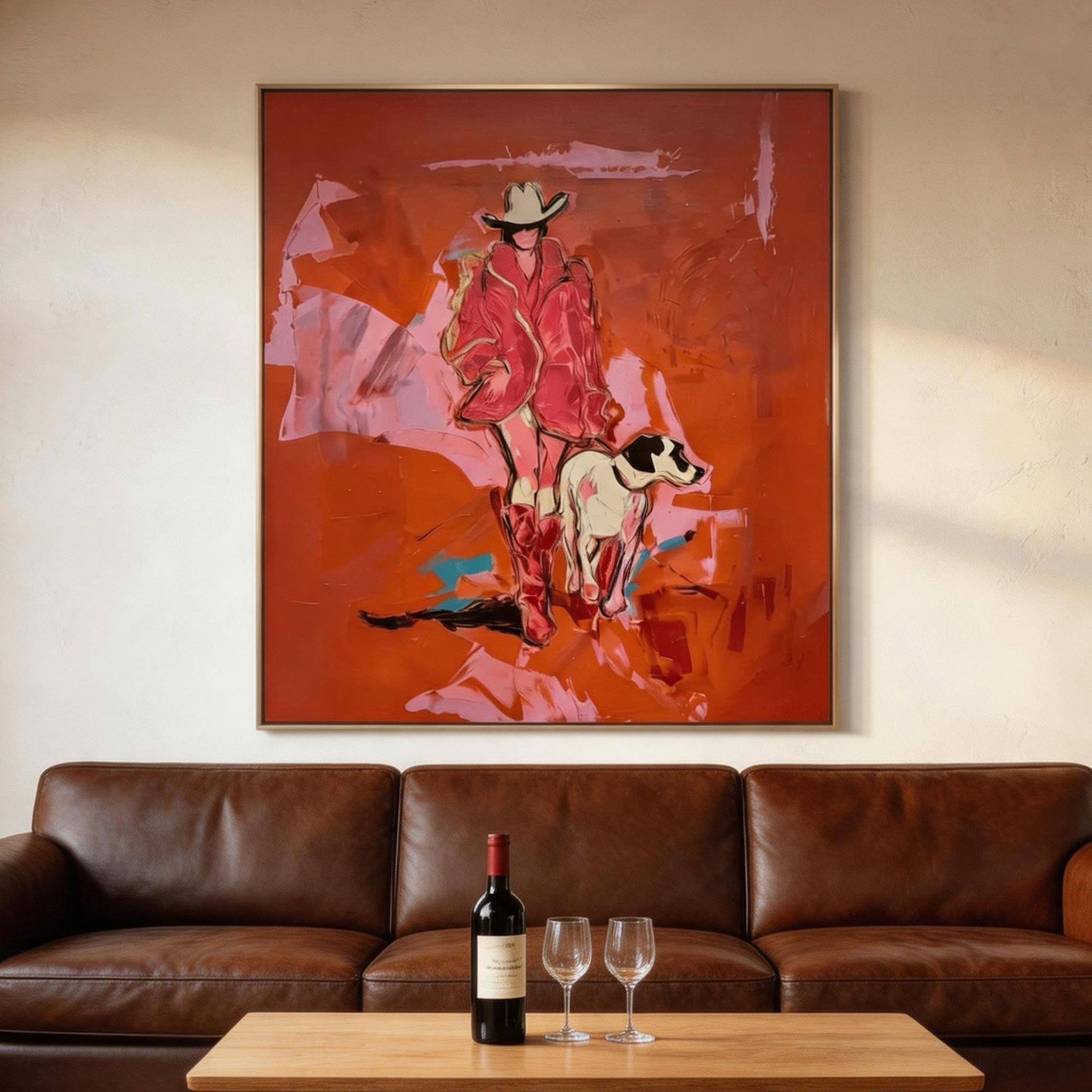 Crimson Drift | Cowgirl & Dog Wall Art