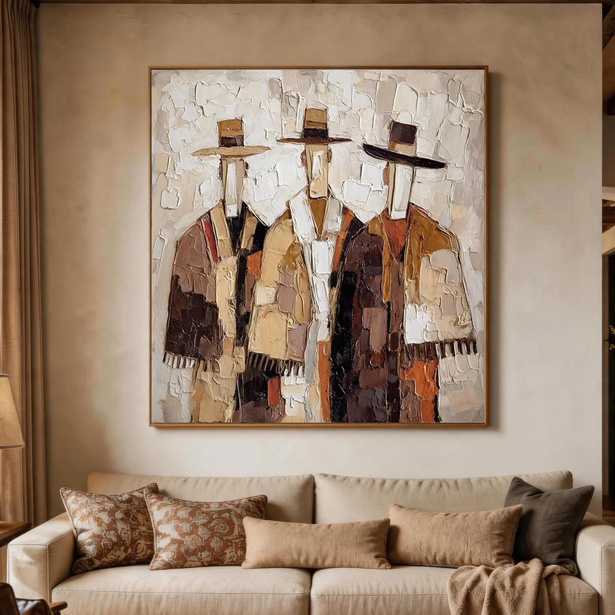 Textured Three Figures Painting | Warm Earth Tones