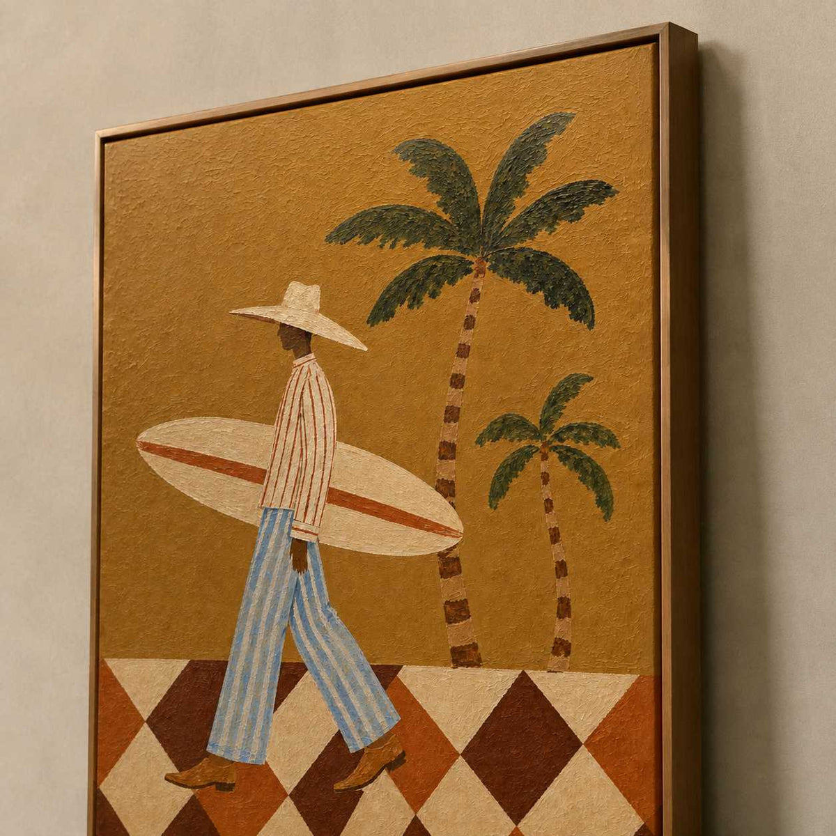 Contemporary Folk Art | Surfer with Palm Trees