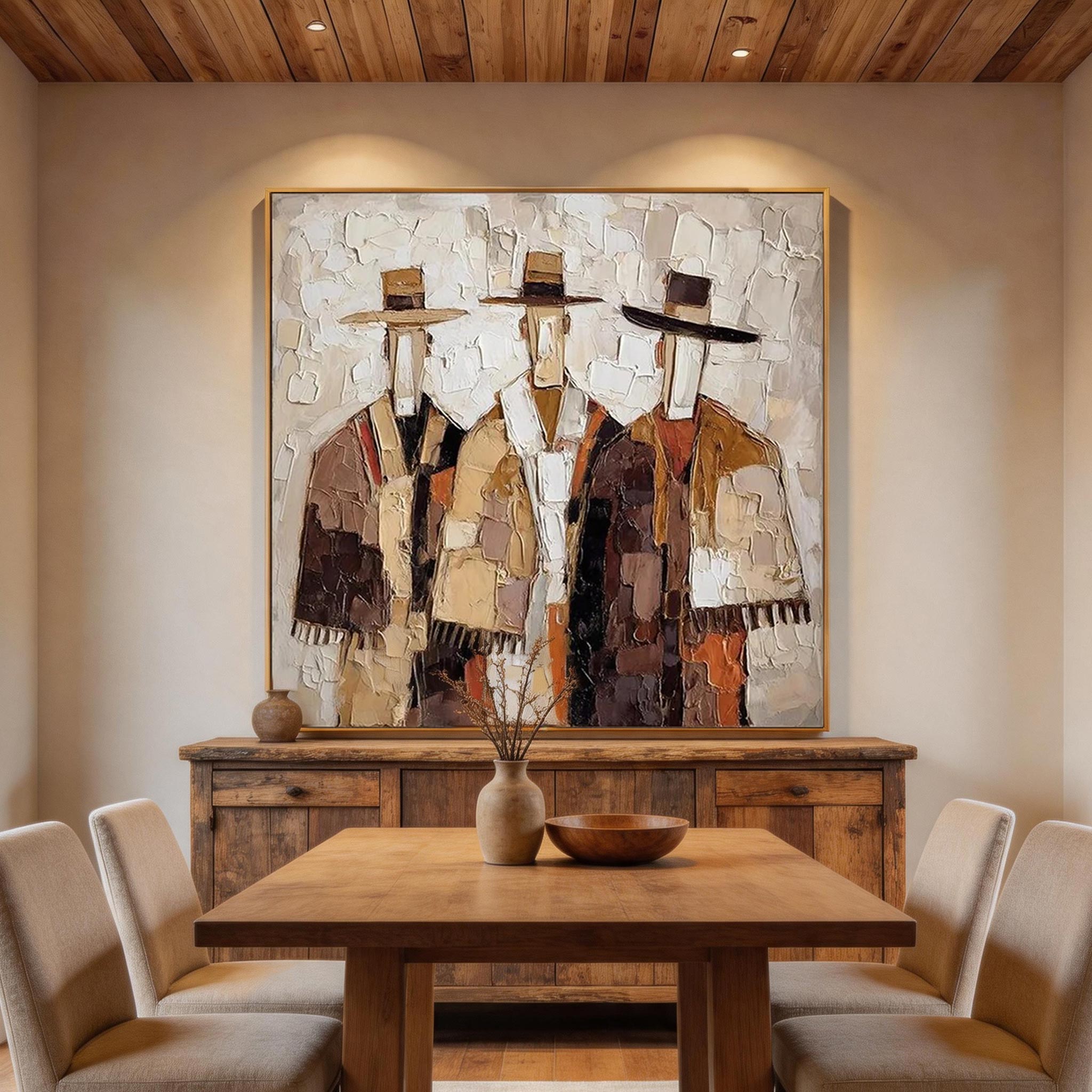 Textured Three Figures Painting | Warm Earth Tones