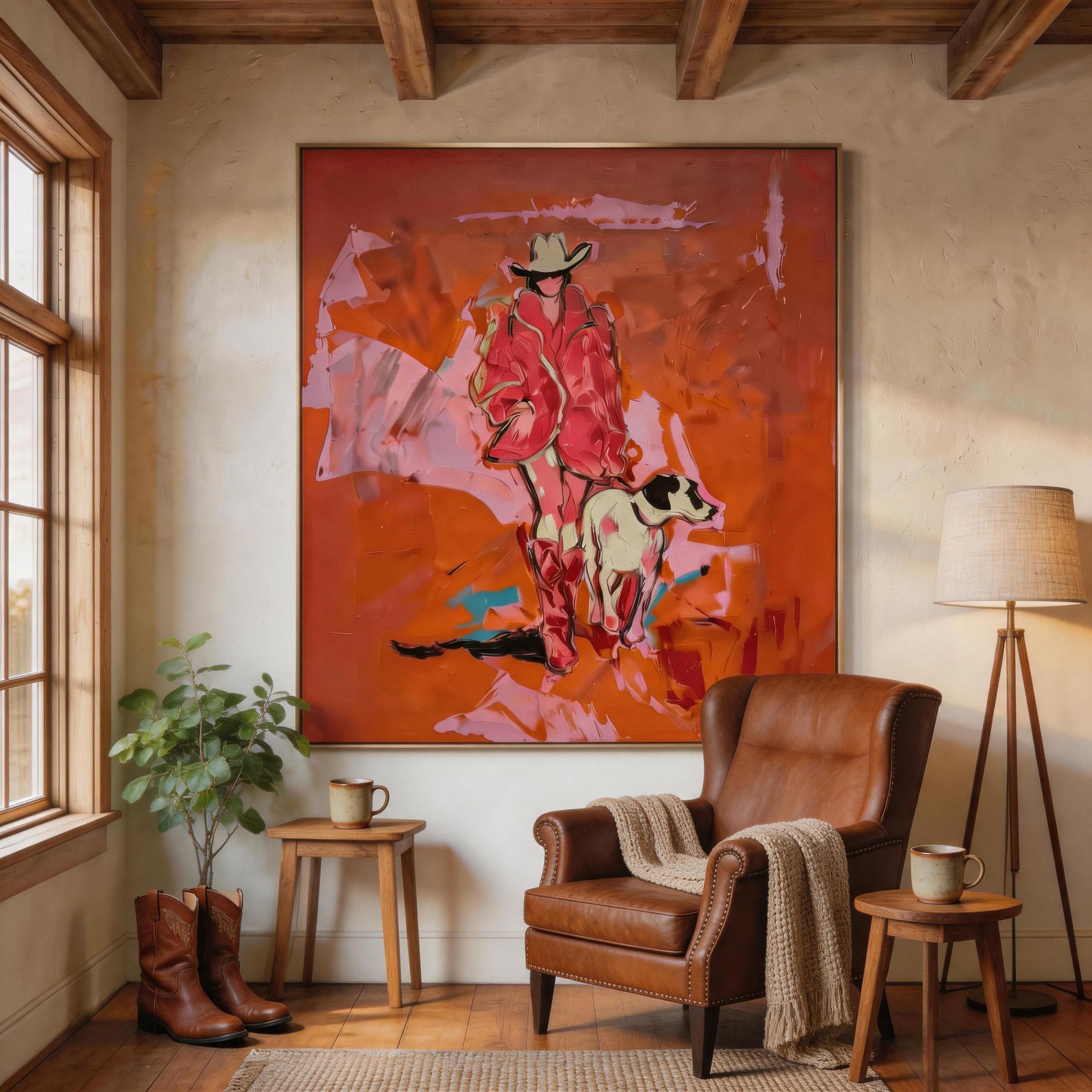 Crimson Drift | Cowgirl & Dog Wall Art