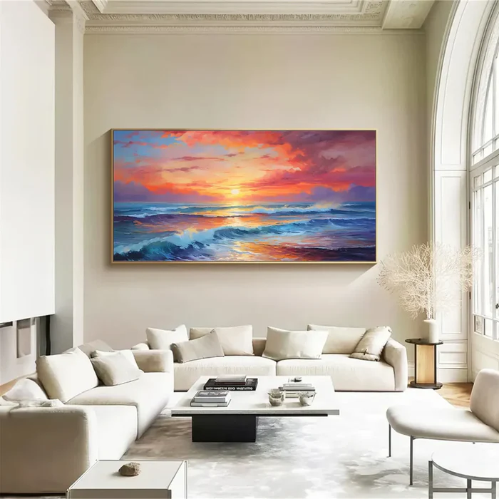 Textured Vivid Sunset Ocean Wall Art