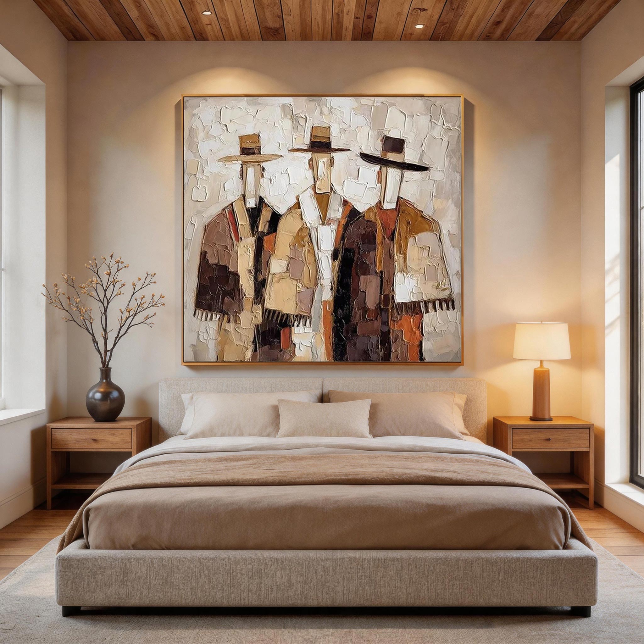 Textured Three Figures Painting | Warm Earth Tones