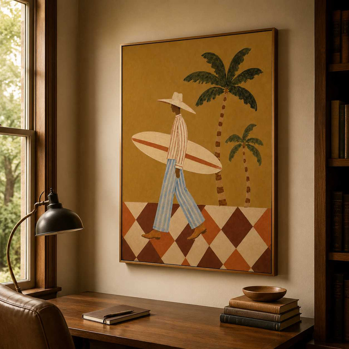 Contemporary Folk Art | Surfer with Palm Trees