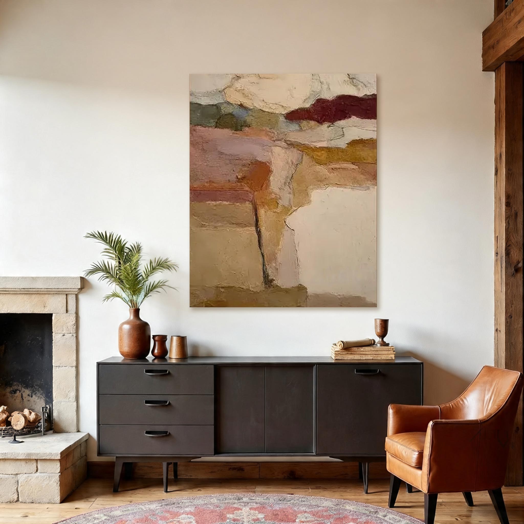 Large Abstract Textured Wall Art — Earth Tone Canvas Painting
