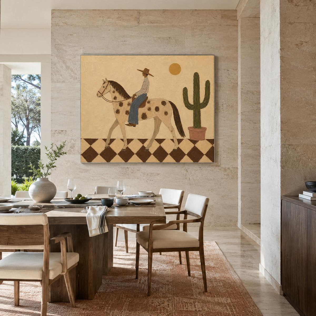 Vintage Americana Art | Cowboy & Spotted Horse