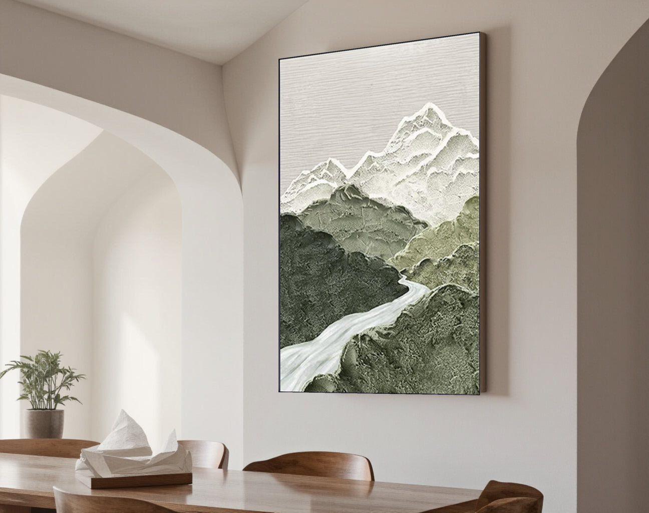 Textured Snow Mountain River Art